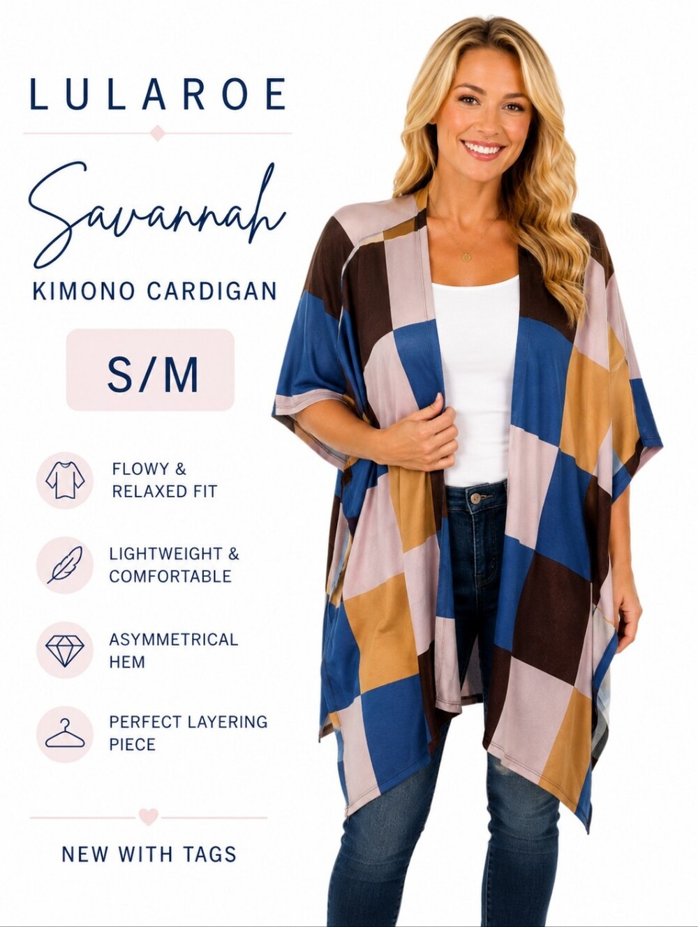 LuLaRoe Savannah Patchwork Color Block Kimono Cardigan S/M NWT